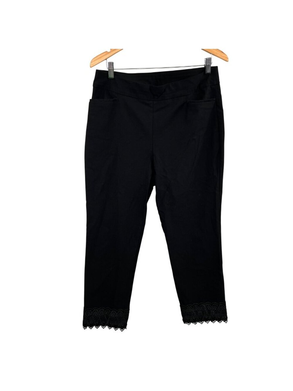 Chico'a Womens Dress Pants Lace Cuff Pull On Black Size 12 Pockets